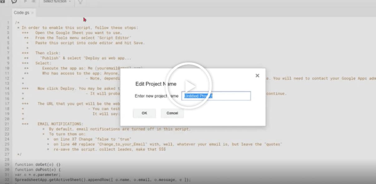 Rename The Project And Google Apps Script